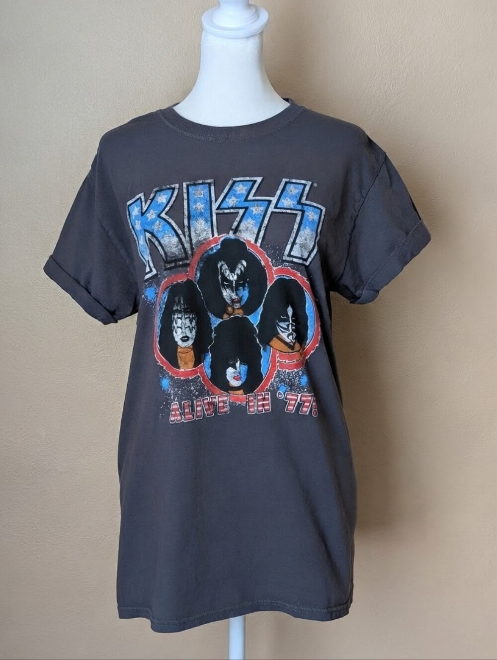Alice + Olivia KISS Graphic Tee XS/S Gray “Alive in ’77” 100% Cotton Rock